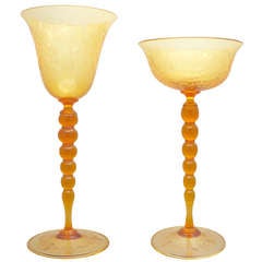 Set of 16 Handblown Venetian Amber Goblets with Engraving