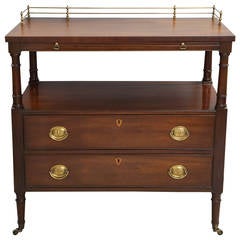 Signed Kittinger Mahogany 2 Drawer Rolling Buffet Server Cart with Brass Gallery