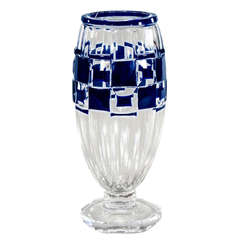 Val Saint Lambert Art Deco Vase Cobalt Cut to Clear 6