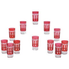 Val Saint Lambert Art Deco Style Cranberry Overlay, Crystal Set of 12 Tumblers 10