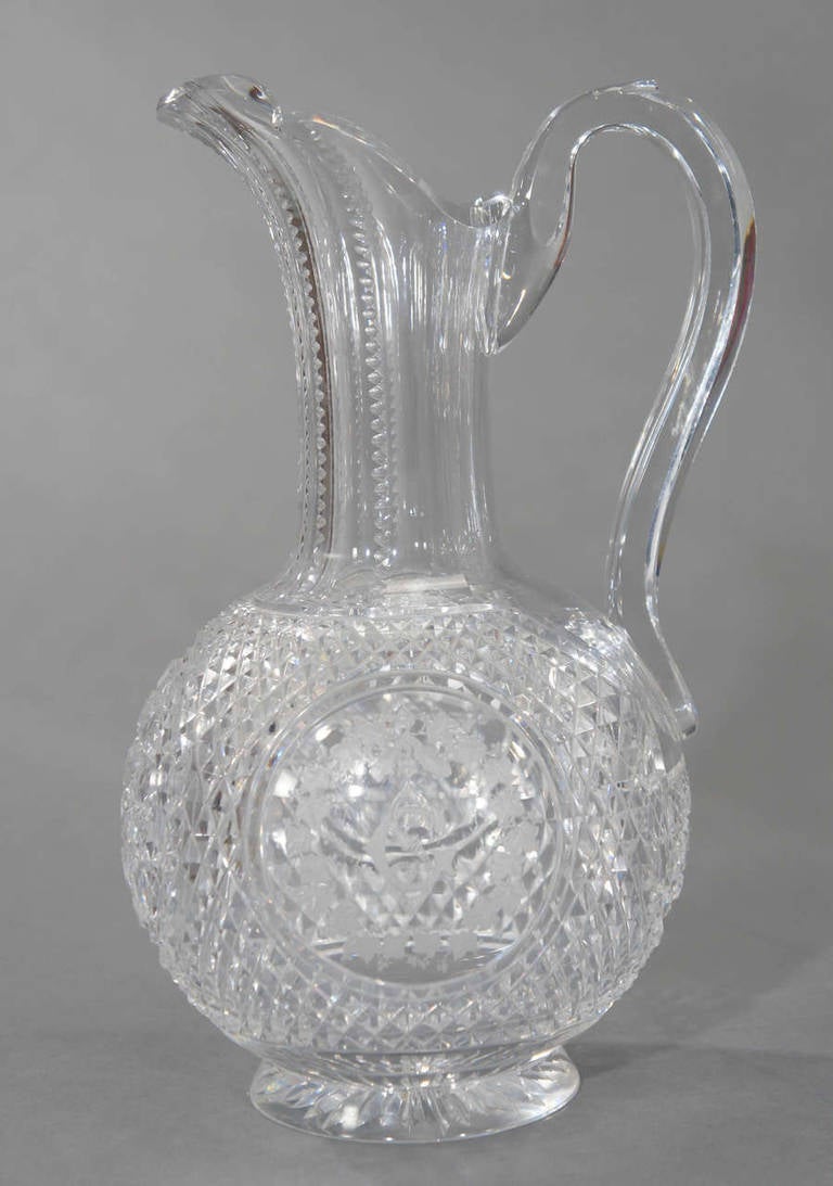 French Six-Piece Cut Crystal Liquors Set Four Decanters, Claret & Pitcher, 19th Century For Sale