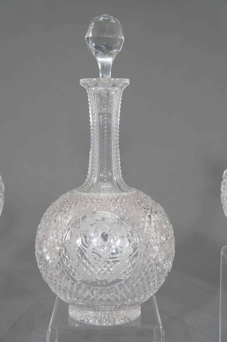 Six-Piece Cut Crystal Liquors Set Four Decanters, Claret & Pitcher, 19th Century In Excellent Condition For Sale In Great Barrington, MA