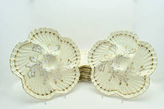 Set of 12 19th c. Brownfield's for Tiffany Ivory & Gold Coral Reef Oyster Plates