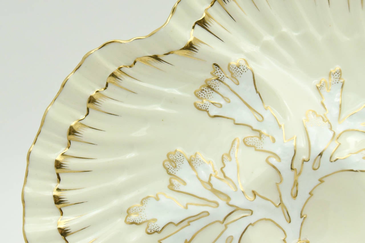 English Set of 12 19th c. Brownfield's for Tiffany Ivory & Gold Coral Reef Oyster Plates