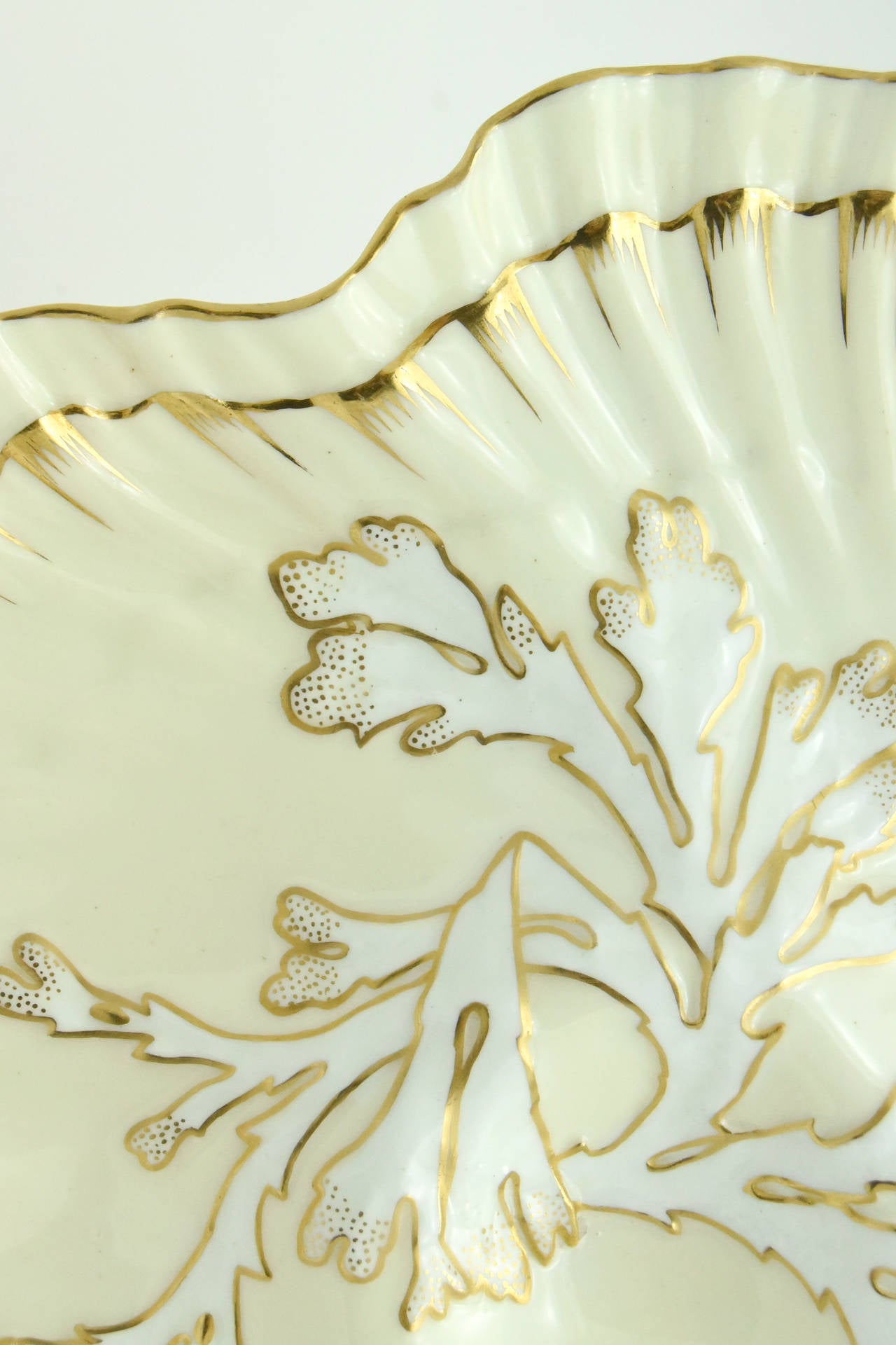 Late 19th Century Set of 12 19th c. Brownfield's for Tiffany Ivory & Gold Coral Reef Oyster Plates