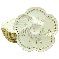 Set of 12 19th c. Brownfield's for Tiffany Ivory & Gold Coral Reef Oyster Plates