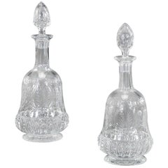 Pair Hand Blown Webb Crystal Copper Wheel Engraved Decanters for Tiffany, NY