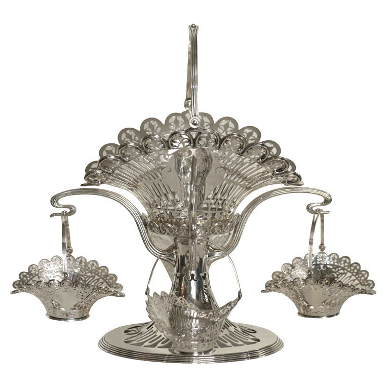 Frank Smith Art Nouveau Sterling Silver Epergne/Centerpiece with Hanging Baskets