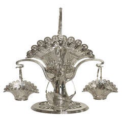 Frank Smith Art Nouveau Sterling Silver Epergne/Centerpiece with Hanging Baskets