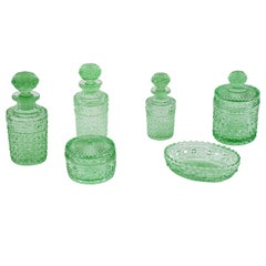 Val Saint Lambert 6 Piece Apple Green Crystal Dresser Set