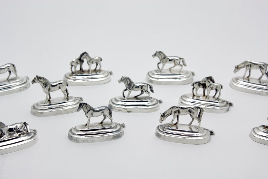 These silver place card holders depict horses in several varied positions. Elegant and fun, perfect for the equestrian or animal lover.