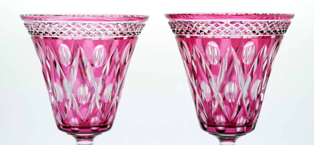 American Pair of Pairpoint Cranberry Overlay Cut to Clear Vases