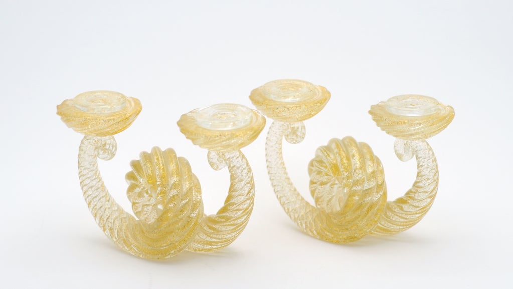 Pair of Venetian Candlesticks with Gold Leaf/Cordonato