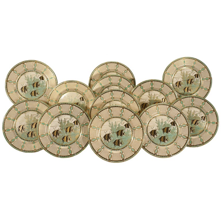 Set of 12 Art Deco Lenox Fish Plates-Angelfish