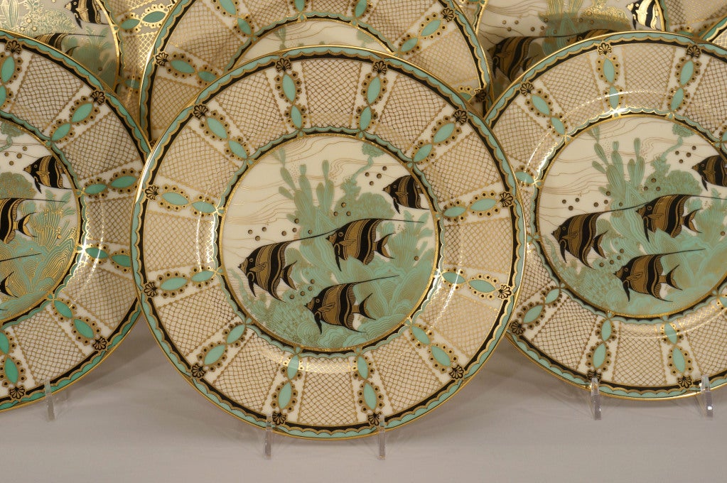 20th Century Set of 12 Art Deco Lenox Fish Plates-Angelfish