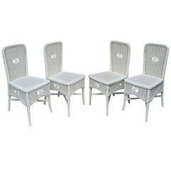 Antique Set of Four Art Deco Wicker Dining Chairs