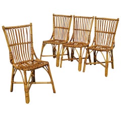 Set Of Four Stick Wicker Dining Chairs
