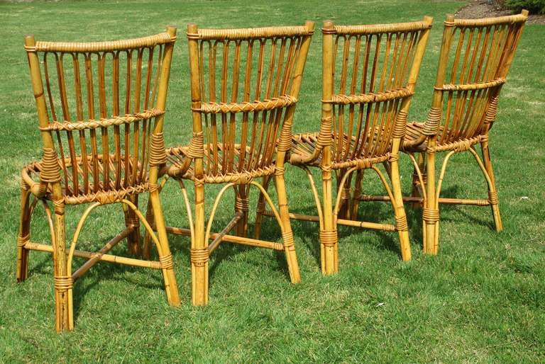 American Set Of Four Stick Wicker Dining Chairs