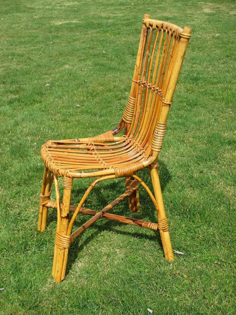 Set Of Four Stick Wicker Dining Chairs In Excellent Condition In Sheffield, MA