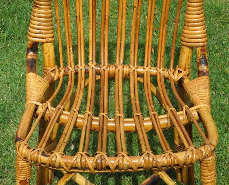 20th Century Set Of Four Stick Wicker Dining Chairs