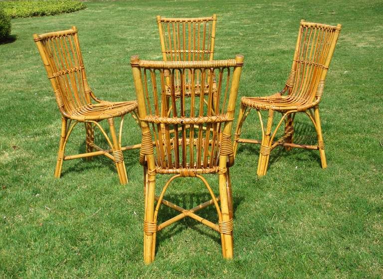 Set Of Four Stick Wicker Dining Chairs 3