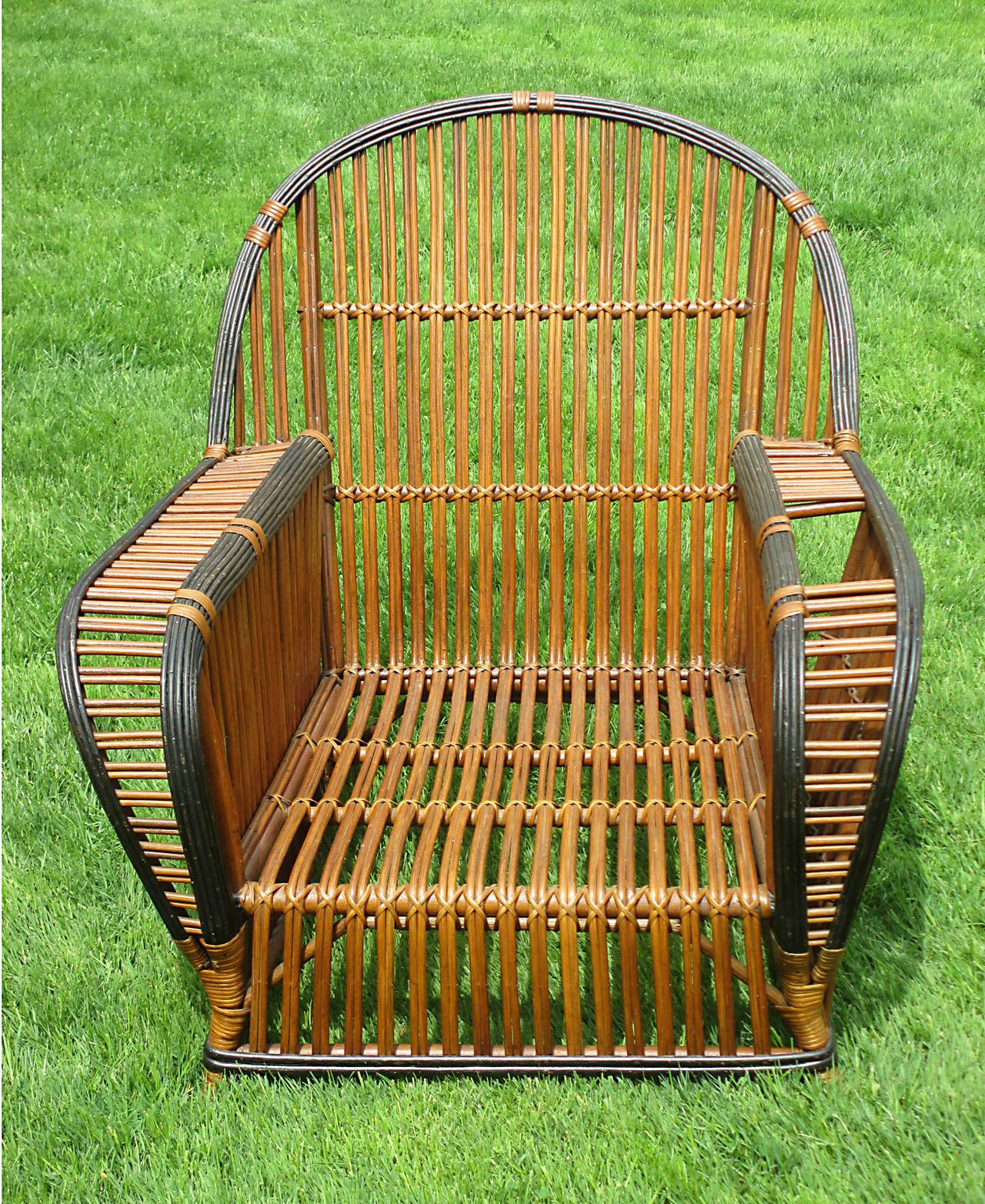 Woven Stick Wicker Armchair and Ottoman
