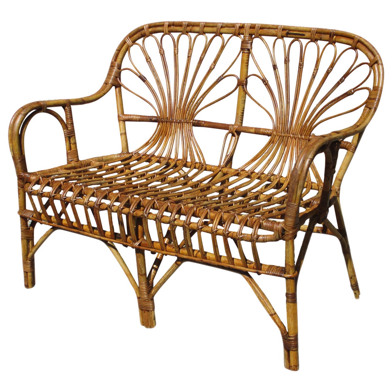 Stick Wicker/Rattan Settee For Sale