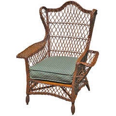 Antique Bar Harbor Wicker Crownback Wing Chair