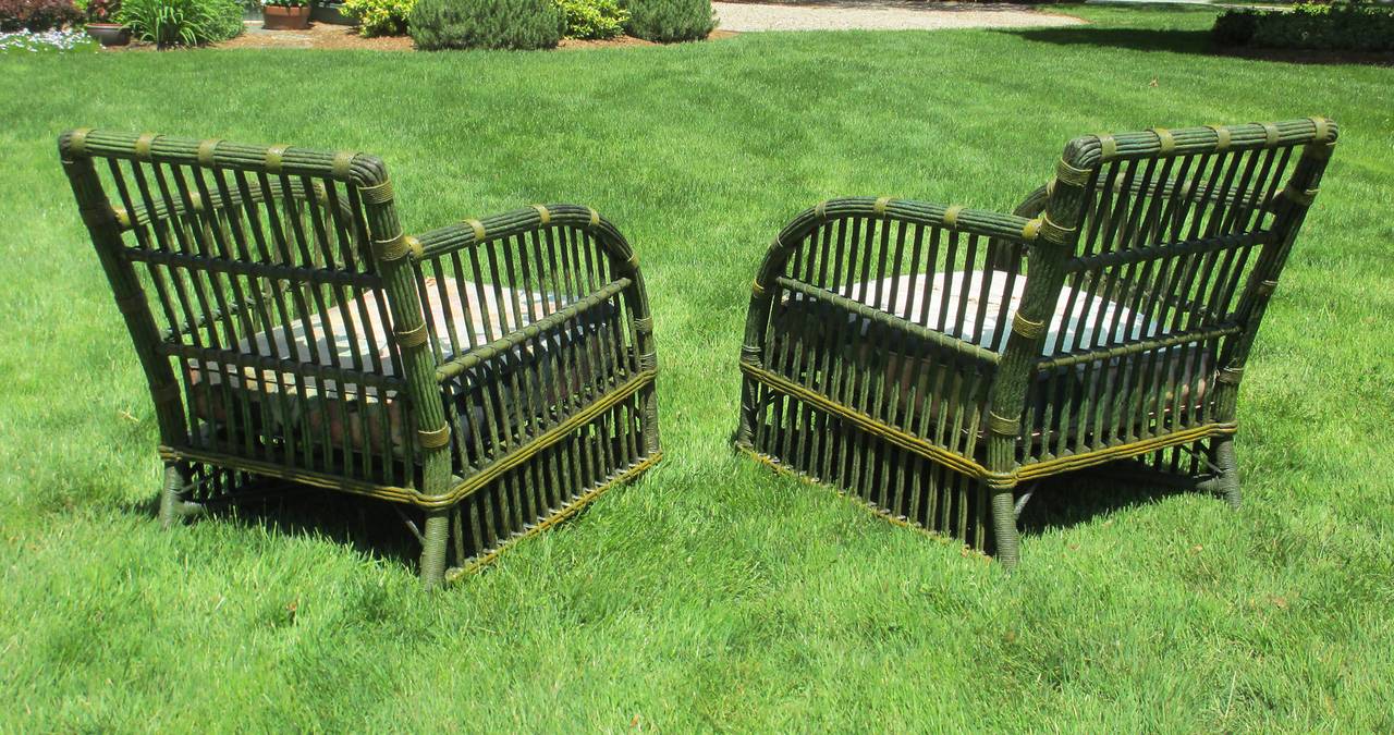 Matching Pair Stick Wicker Club Chairs In Excellent Condition For Sale In Sheffield, MA