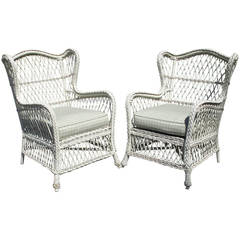 Antique Matching Pair Bar Harbor Wicker Wingchairs