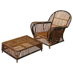 Stick Wicker Armchair and Ottoman