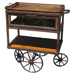 Vintage Unusual Wicker Pie Safe Tea Cart