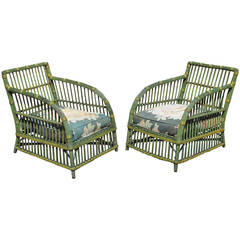 Antique Matching Pair Stick Wicker Club Chairs