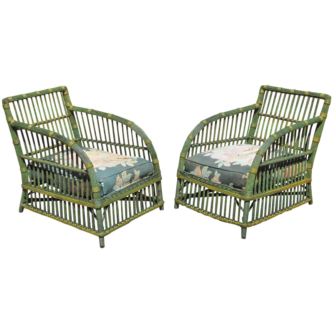 Matching Pair Stick Wicker Club Chairs For Sale