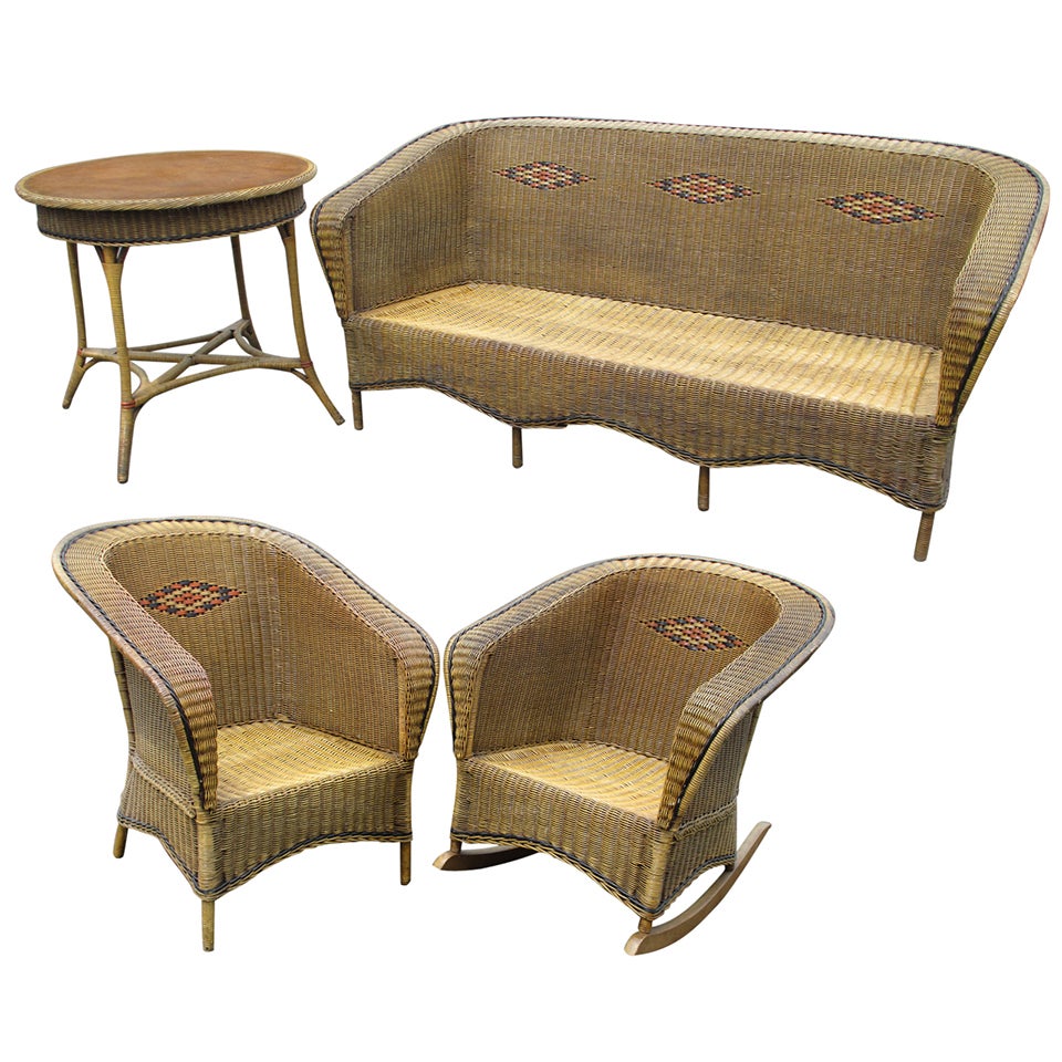 FourPiece Art Deco Wicker Set at 1stDibs
