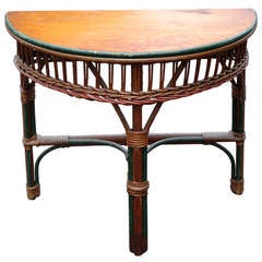 Antique Stick Wicker Demi-Lune Table