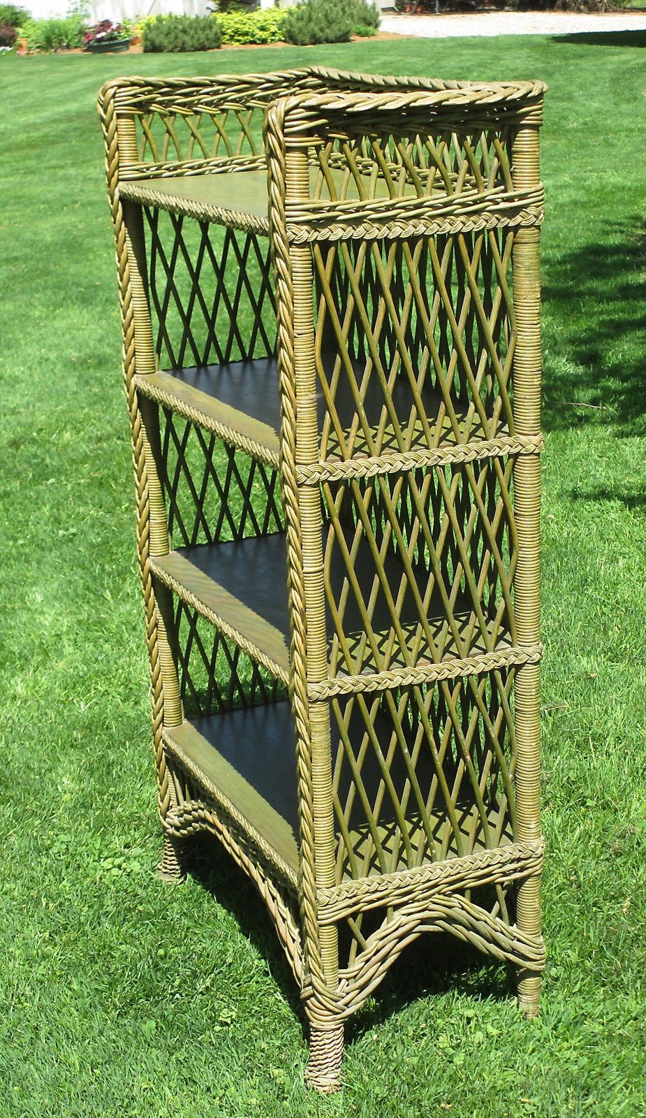 wicker bookshelf vintage