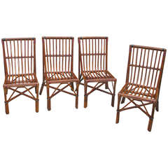 Antique Set of Four Stick Wicker Dining Chairs