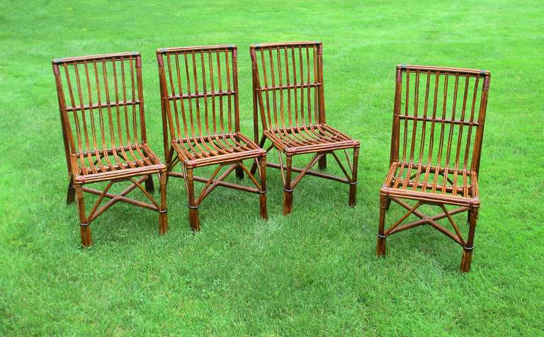 American Set of Four Stick Wicker Dining Chairs
