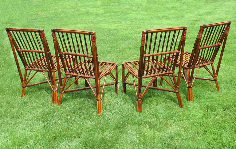 Set of Four Stick Wicker Dining Chairs In Excellent Condition In Sheffield, MA