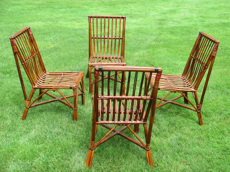 20th Century Set of Four Stick Wicker Dining Chairs