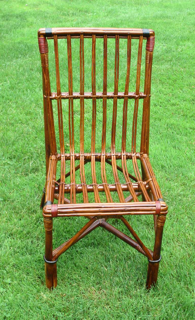 Rattan Set of Four Stick Wicker Dining Chairs