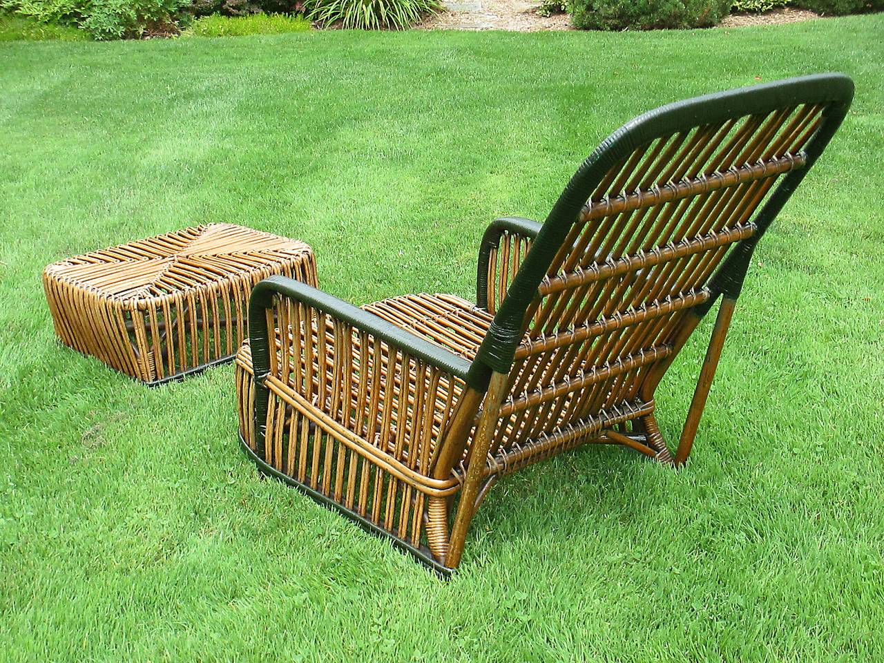 American Stick Wicker Armchair and Ottoman
