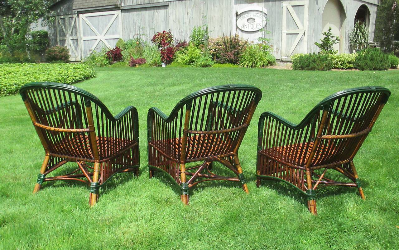 American Set of Three Stick Wicker Armchairs