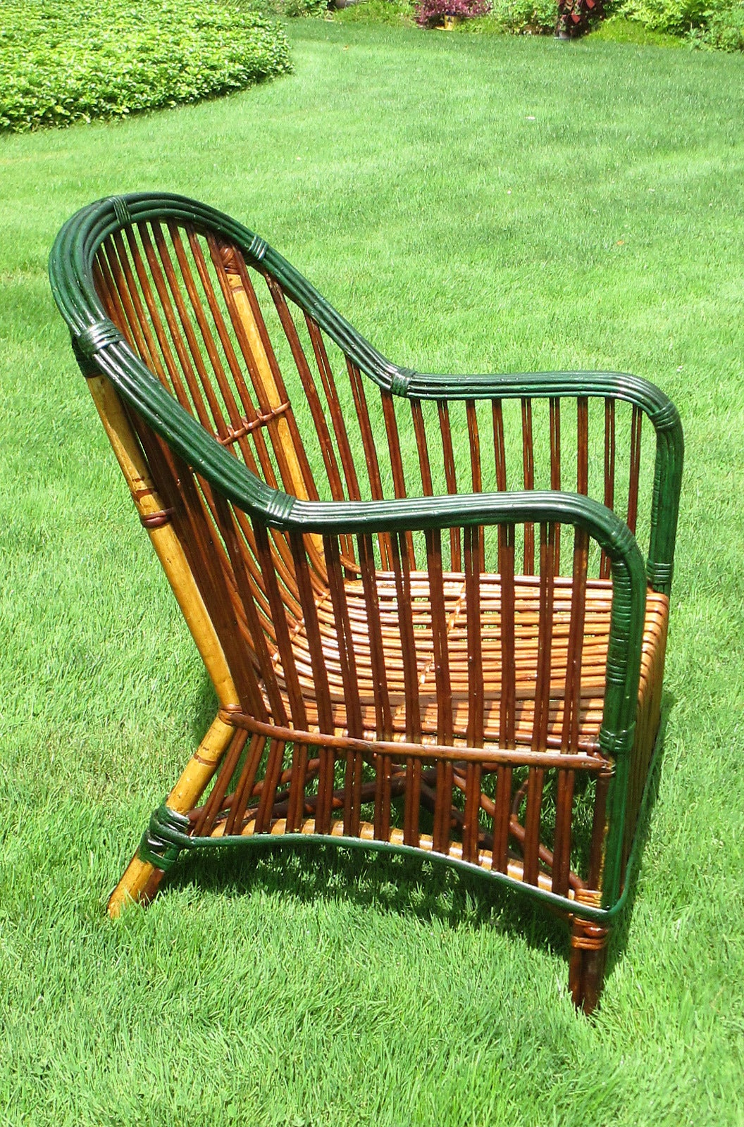 Woven Set of Three Stick Wicker Armchairs