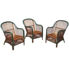 Set of Three Stick Wicker Armchairs