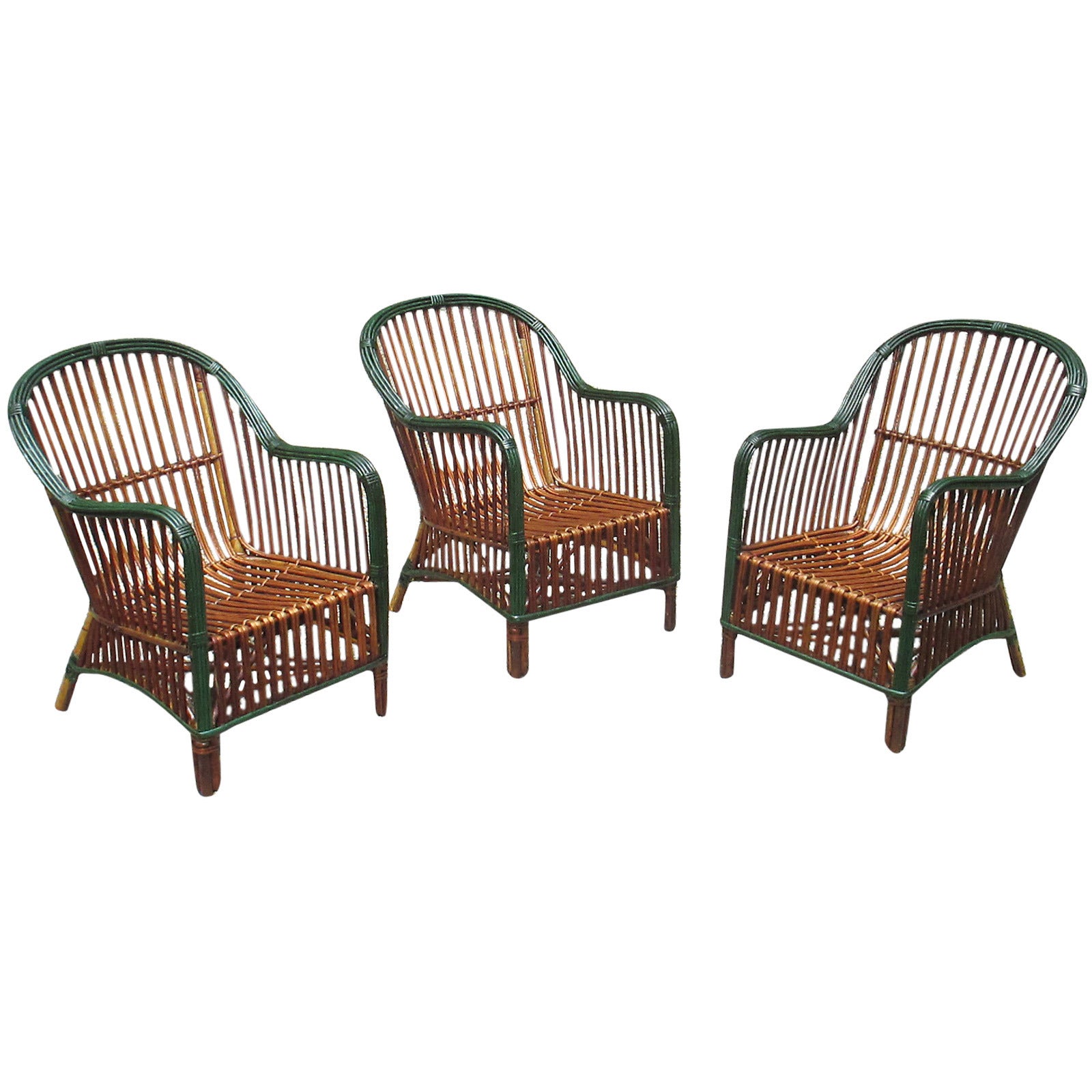 Set of Three Stick Wicker Armchairs