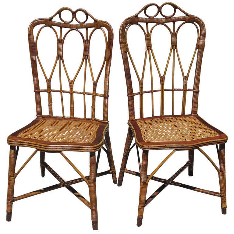 Pair Early Rattan Side Chairs at 1stdibs