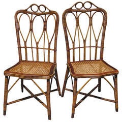 Pair Early Rattan Side Chairs
