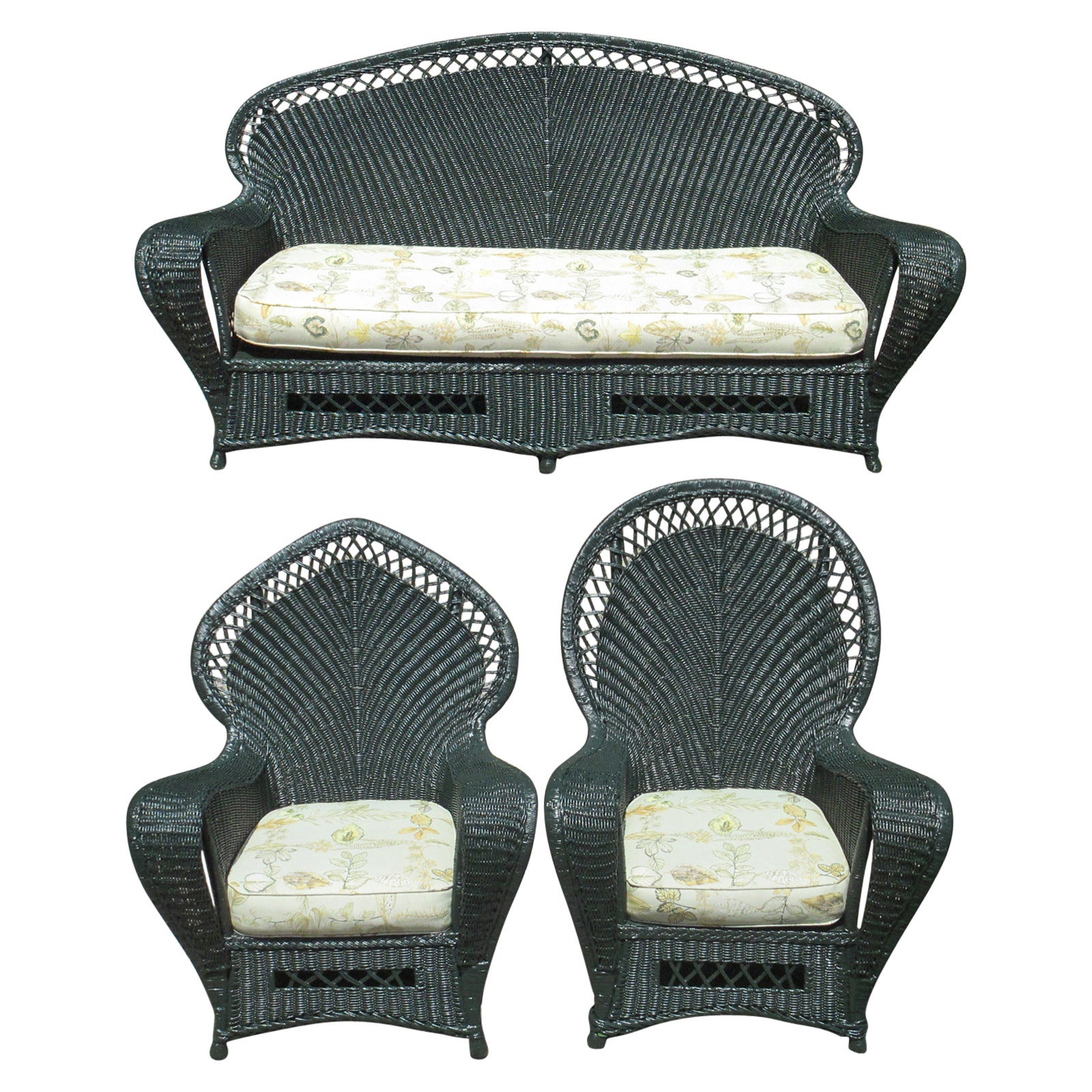 Three-Piece High Style Art Deco Wicker Suite For Sale